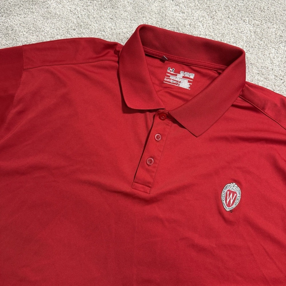 Under Armour Wisconsin Badgers Polo Shirt Mens 3XLT Red Short Sleeve Golf NCAA